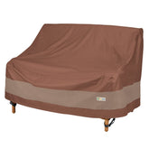 Duck Covers front view of loveseat cover protecting furniture outdoors