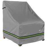 Duck Covers front view of grey Soteria chair cover showing full protection benefit