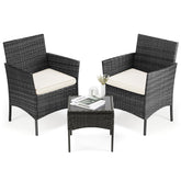 DUMOS front view of black wicker bistro set showing compact seating and modern style