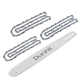 Dunhil front packaging showing two chains and one 20-inch guide bar for quick replacement