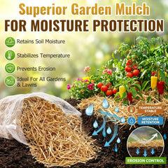 dunkive bale in garden bed protecting seeds and retaining soil moisture benefit
