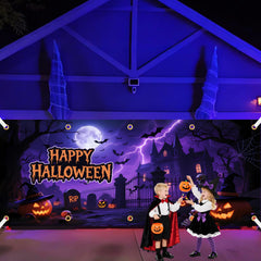 Duoduobuy installed on garage at dusk, provides dramatic visible Halloween display