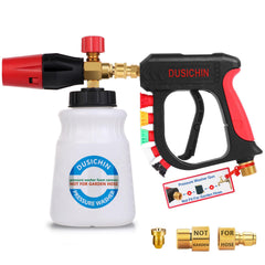 DUSICHIN foam cannon front view showing compact foam lance and bottle for fast coverage
