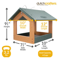 DutchCrafters angled roof detail demonstrating shelter and rain protection for birds