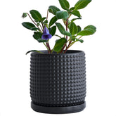 D'vine Dev beaded ceramic pot front view showing ebony matte finish and elegant shape