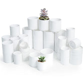 D'vine Dev front view of 36-pack white pots showing modern minimalist benefit