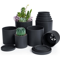 D'vine Dev front pack of ten black pots showing modern minimalist look and convenience