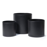 D'vine Dev front view of three black planters showing modern look and space-saving