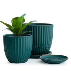 D'vine Dev front view of deep teal two-pot set showing coordinated design and finish