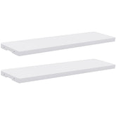 DWVO front view of two resin shelves showing fit and finish, keeps shed organized