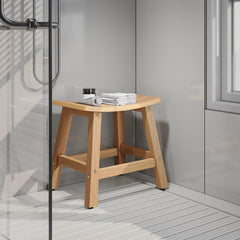 DWVO teak bench front view showing stable seat and tidy storage