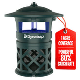 DynaTrap front view showing compact outdoor insect trap and quiet design benefit