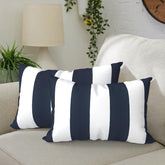 DYTXIII front view of cabana navy lumbar pillow showing pattern and color pop