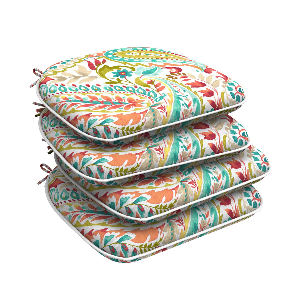 DYTXIII front view of paisley cushion set showing bright pattern and tidy ties for instant decor upgrade