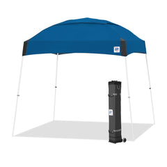E-Z UP canopy front view showing royal blue shelter and clear headroom benefit