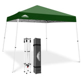 EAGLE PEAK front view of green 10x10 canopy, shows shelter and easy shade