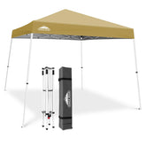 EAGLE PEAK front view of beige canopy showing full shade coverage and quick setup benefit