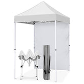 EAGLE PEAK front view of white 5x5 canopy showing shelter and quick setup benefit