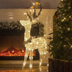 EAMBRITE front view of 48-inch pre-lit reindeer showing festive glow and glitter finish