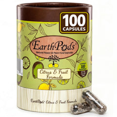 EarthPods front package showing recyclable tube and 100 organic capsules, tidy storage benefit