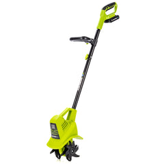Earthwise front view of tiller showing compact body and portability benefit