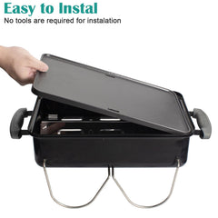 EasiBBQ griddle size comparison with hand showing 16x10 fit for correct replacement