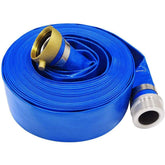 Eastrans front view of blue discharge hose showing length and fittings for easy connection