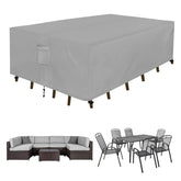 Easy-Going front view of full grey cover protecting patio set, protects from rain