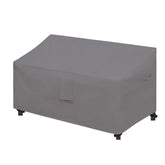 Easy-Going front view of grey loveseat cover protecting furniture from rain