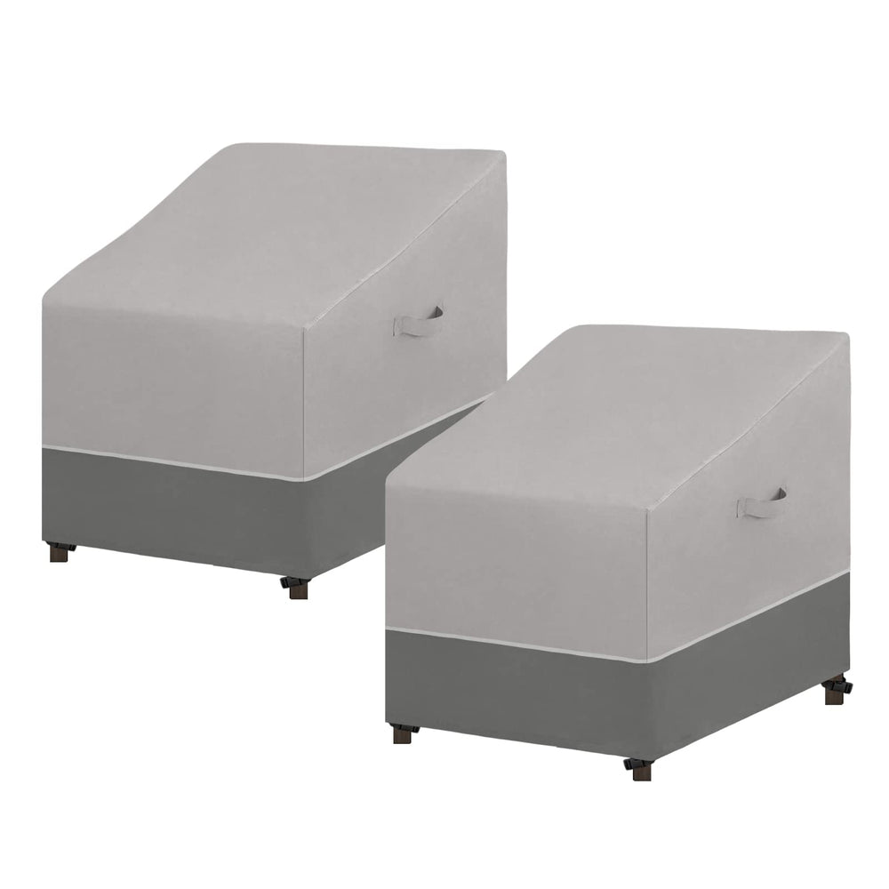 Easy-Going front view of two gray chair covers showing full coverage benefit
