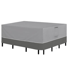 Easy-Going front view of cover on rectangular table set protects from rain