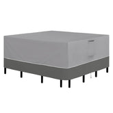 Easy-Going front view of square cover protecting patio set, showing full coverage benefit