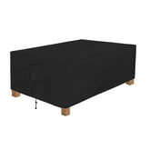 Easy-Going front view of rectangular cover protecting table, shows full fit and protection