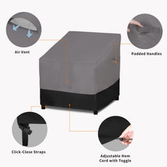 Easy-Going cover fitted on a patio chair demonstrating full-weather protection