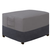 Easy-Going front view of cover protecting ottoman, shows full-fit benefit