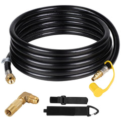 Eazy2hD front view of 20 ft propane hose showing connectors and length benefit