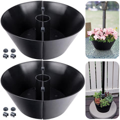 EBaokuup front view of two half-circle umbrella planters showing fit and finish, adds greenery