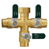 EBH brass splitter front view showing three outlets and sturdy construction for reliable performance