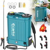 Ecarke front view of backpack sprayer showing controls and tank for efficient work