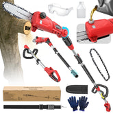 Ecarke pole saw front view showing 8-inch bar and ergonomic handle for efficient trimming
