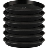 Eccliy front view of six black 16-inch saucers showing stackable protection