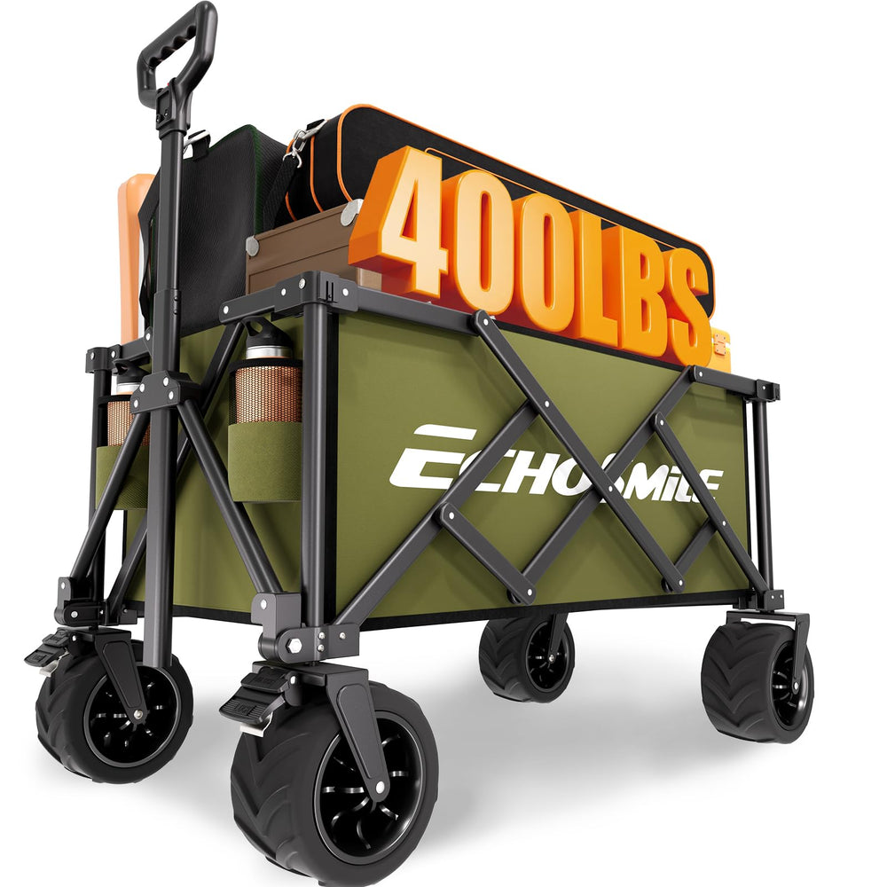 EchoSmile wagon front view showing green frame and storage benefits