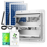 ecoCalm front view showing fan and solar panel install ease and ventilation benefit