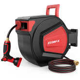 ECOMAX retractable hose reel front view showing compact, tidy storage and quick access