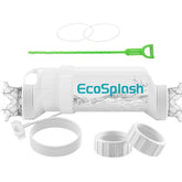 EcoSplash front view of salt cell showing connectors and durable housing benefit: easy fit