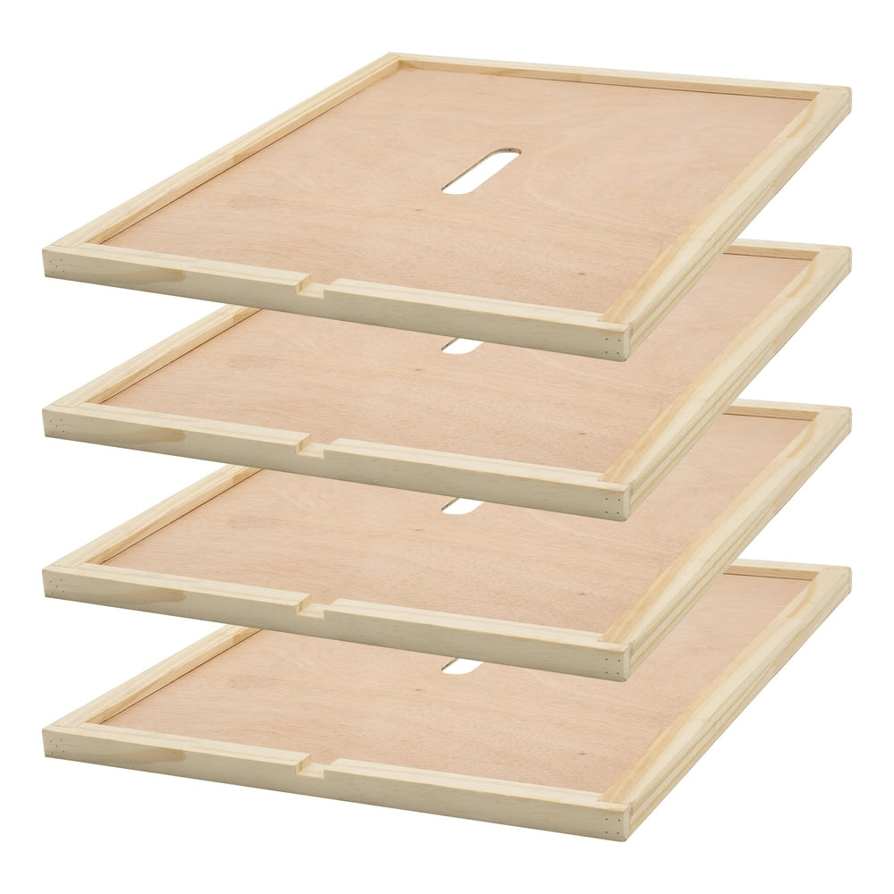 ECRIZA front view of four inner covers showing fit and finish, improves hive protection