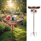 Edenseelake front view showing complete metal bird bath and bowl, adds garden charm