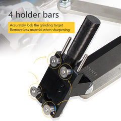 Edicapo blade vise clamp showing adjustable jaws and benefit of universal blade fit