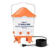 Eggluuz front view of 5-gallon heated waterer showing stable base and large capacity for continuous supply
