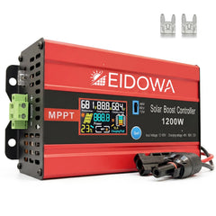 EIDOWA front panel LCD showing real-time charging data and clarity benefit